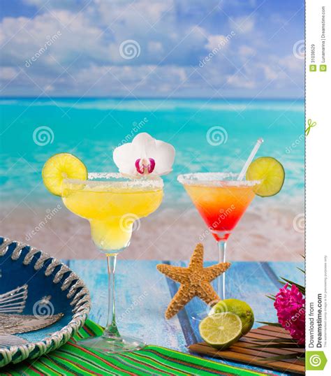 cocktails margarita and sex on the beach on blue caribbeancockta stock image image 31038529