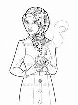 Muslim Hijabi Muslimah Islam Boyama Seç Pano sketch template