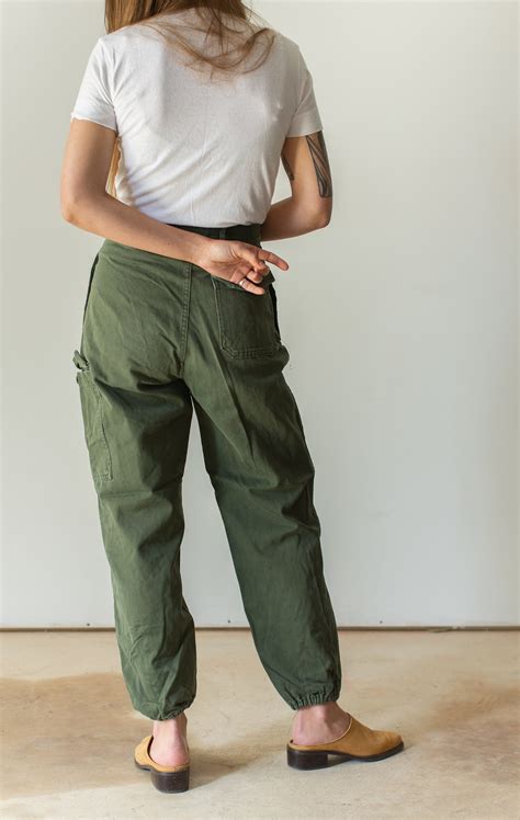 vintage  waist olive green fatigues cargo trousers army pants ap