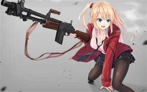 desktop wallpaper long hair anime girl  gun hd image picture background qtpd