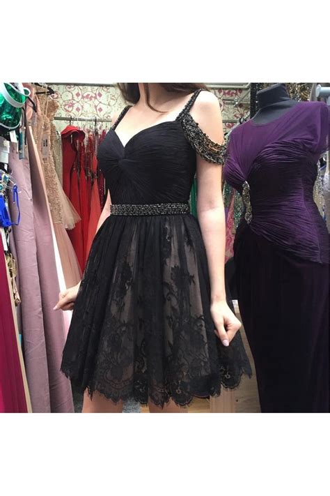 beaded short black lace prom homecoming cocktail graduation dresses    dresses