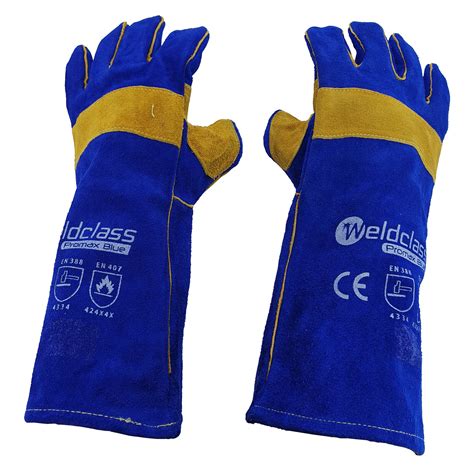 weldclass promax blue mig stick welding gloves  pair cm long