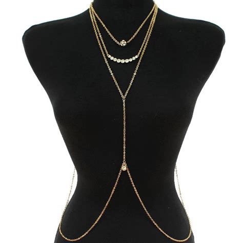 Gold Rhinestone Drop Necklace Waist Chain Jewelry