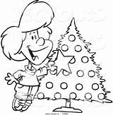 Outline Tree Decorating Christmas Vector Coloring Clipart Cartoon Trimmer Happy Girl Template Clipground Pages sketch template