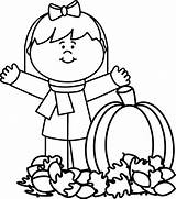 Clipart Fall Autumn Clip Pumpkin Girl Girls Patch Cute Harvest Coloring Preschool Outline Pages Halloween Leaf Seasons Graphics Kids Leaves sketch template