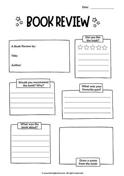 book review template  kids printable