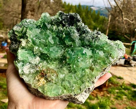 large vivid green cubic fluorite crystal cluster mineral display specimen