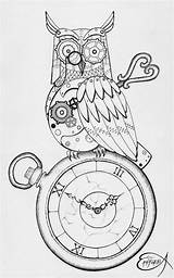 Steampunk Owl Clockwork sketch template