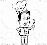 Chef Clipart Man Cartoon Coloring Spoon Holding Happy Thoman Cory Outlined Vector 2021 sketch template