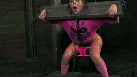 White Skank Chastity Lynn Is Fixed In The Pillory And Teased Mylust