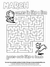Lion Lamb Maze March Kids Word Coloring Search Pages Printable Puzzles Printables Mazes Activities Sheets Crafts Kindergarten Printables4kids Easter Craft sketch template