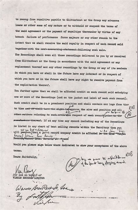 sex pistols 1977 full band signed contract between virgin and warner bros records