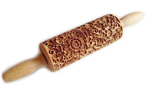 wooden rolling pin paisley laser engraved rolling pin