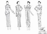 Kebaya Sketsa Baju Mewarnai Gaun Peivy Perempuan Wisuda Pesta Aneka Hadirkan Bonusnya sketch template