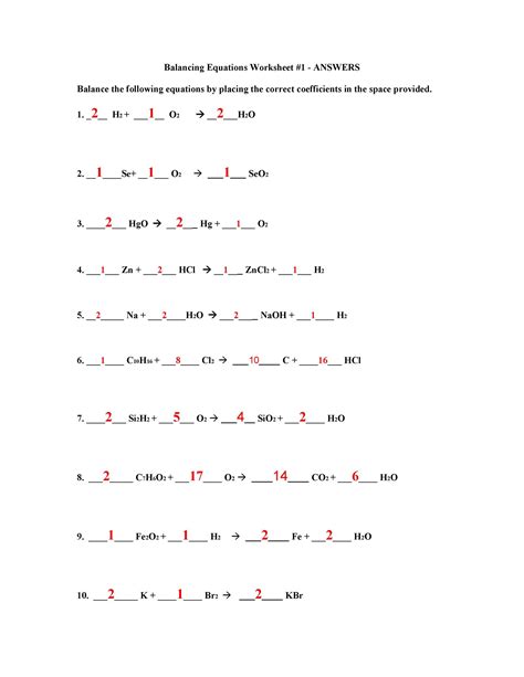 writing  balancing chemical equations worksheet answers