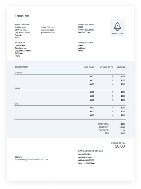 contractor invoice template   send invoices easily wise