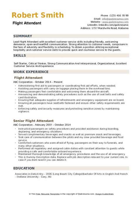 flight attendant resume samples qwikresume