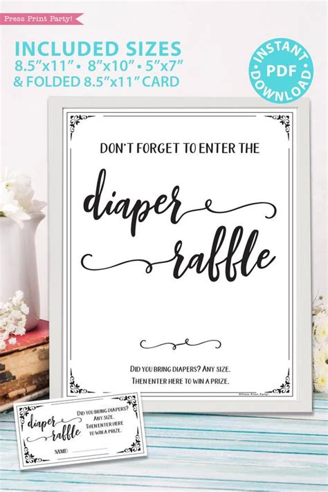 diaper raffle  sign printable rustic style press print party