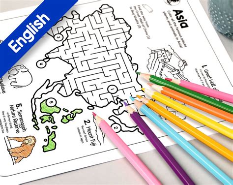 asia continent map  coloring page printable continent etsy