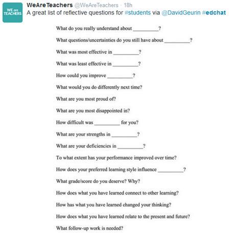 list  reflective questions   students simplekcom