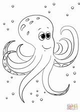 Octopus Coloring Pages Cartoon Cute Drawing Colouring Printable Supercoloring Paper Under sketch template