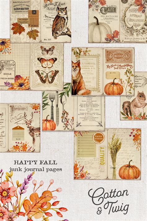 fall junk journal printable vintage pumpkins autumn watercolor