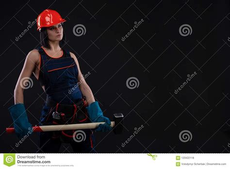 Sex Equality And Feminism Girl In Safety Helmet Holding