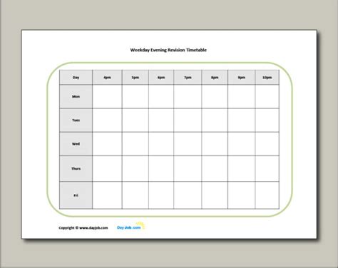 revision timetable template   gcse blank printable