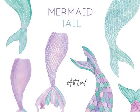 Watercolor Mermaid Tail Hand Painted Watercolour Digital Etsy