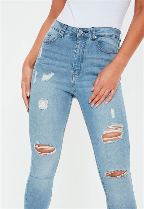 blue sinner high waisted ripped skinny jeans missguided
