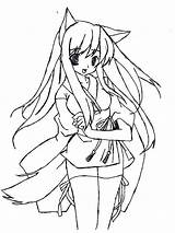 Anime Coloring Pages Girl Neko Cute Girls Fox Boy Cartoon Cat Drawings sketch template