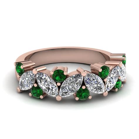 marquise diamond wedding ring with emerald in 14k rose