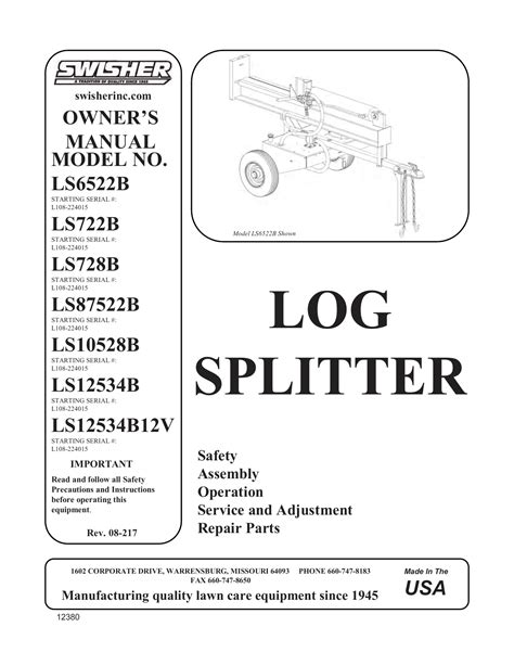 swisher lsb log splitter owner manual manualzz