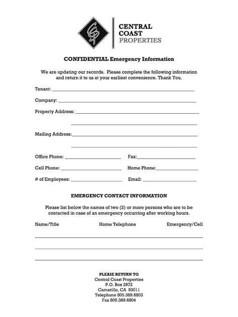tenant contact information form fill  printable fillable