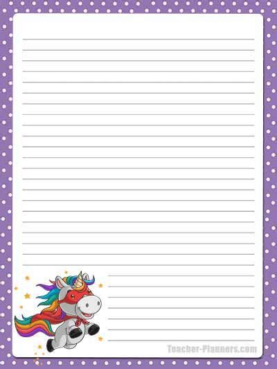 cute unicorn stationery lined    writing paper printable