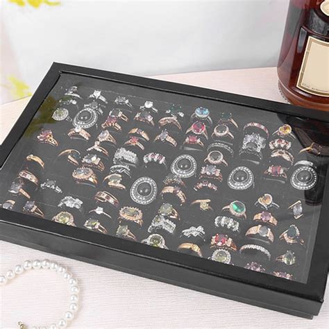 buy fashion  grids jewelry tray case ring display box portable ring carrying
