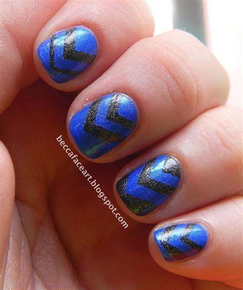 becca face nail art blue and grey chevron nails