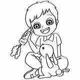 Rabbit Feeding Coloring Vector Child Book sketch template