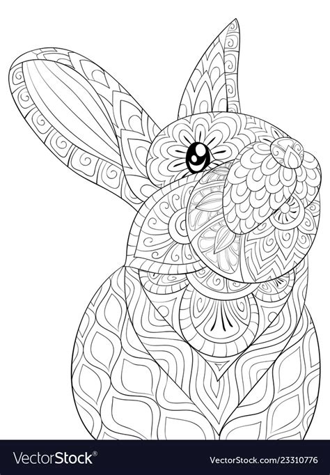 adult coloring bookpage  cute rabbit image  vector image
