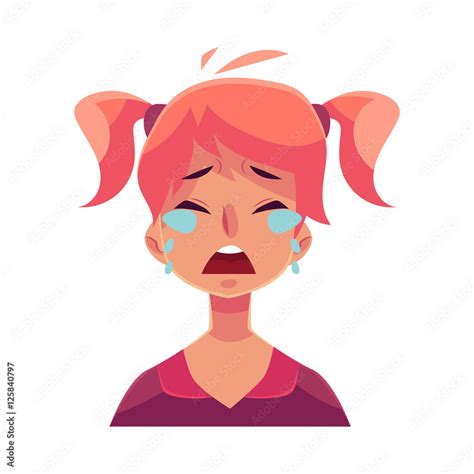 Teen Girl Face Crying Facial Expression Cartoon Vector Illustrations