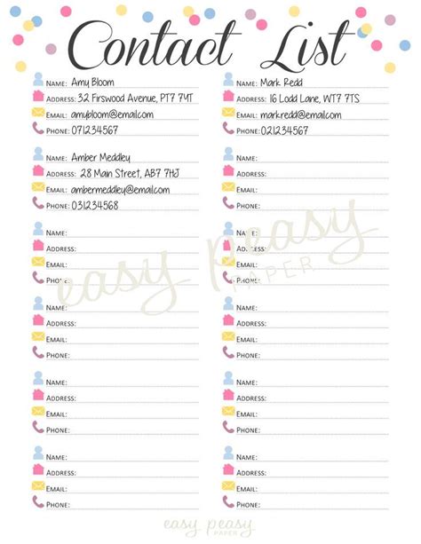 images  phone contact list template printable printable