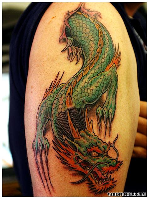 Ripping Skin 3d Green Chinese Dragon Tattoo On Arm
