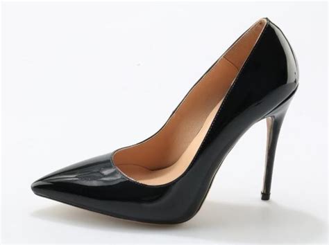 Black Patent Leather Stiletto Heels Shoes Woman Pointed Toe 12cm High