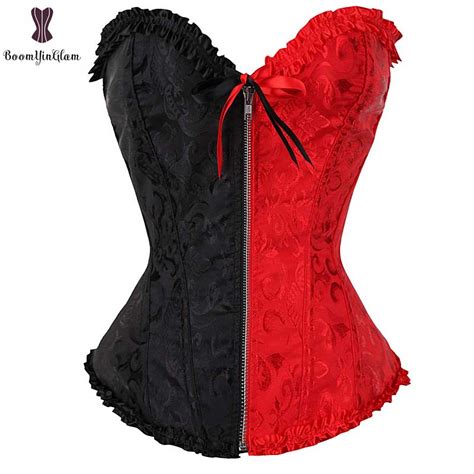 floral overbust corset laciness zipper bustier elastic boned plus size