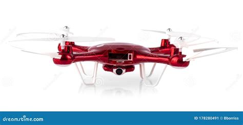 red drone flying isolated  white background clsoe   fly drone stock image image