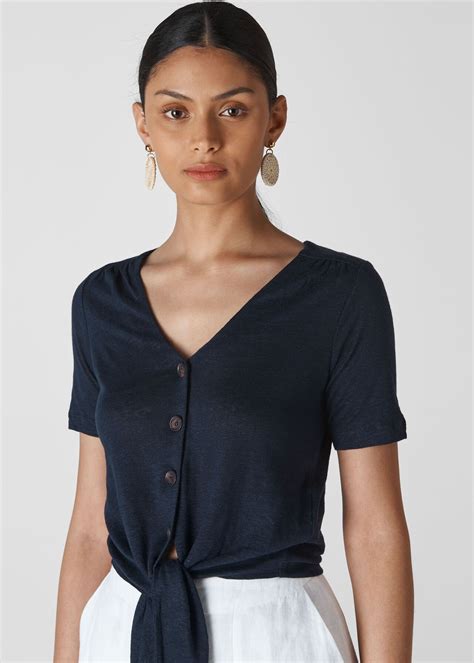navy linen button front tie top whistles