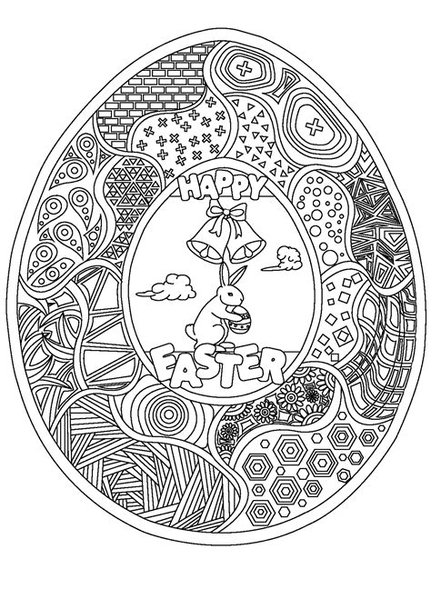 easter egg rabbit  bells easter adult coloring pages