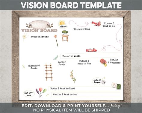 vision board template uneditable instant  dream etsy vision