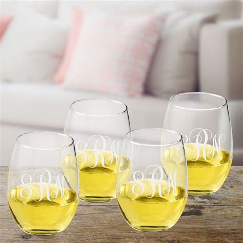 Personalized Interlocking Monogram Stemless Wine Glass Set