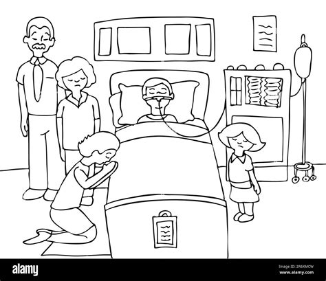 l enfant malade se trouve dans un lit d hôpital avec sa famille prier